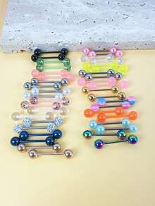 40pcs Piercing Jewelry Set, 316 Surgical Steel Titanium Hypoallergenic Tongue Rings, Sparkling Rhinestone Tongue & Nipple Rings, Suitable For Men & Women, Daily & Holiday Wear, Gift