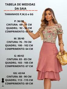 Women's Midi Skirt Fashion Evangelical Executive Casual Lined With Ruffles And Buttons - Màu hồng gỉ - Xem 3