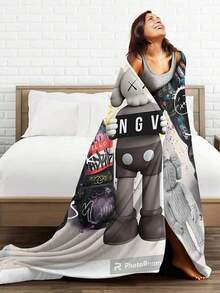 Kawss Kawaii Kaw Blanket Cartoon Print Flannel Blanket - Ultra Soft Anime Throw, The Thoughtful Gift For Christmas, Birthday, Halloween, For Sofa, Camping & Travel Comfort - Black - View 5