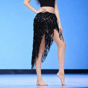 1 pieza Bufanda de cadera para danza del vientre de mujer con malla, 10 capas, cinturón de baile con lentejuelas de colores, cadena de cintura para bailarinas