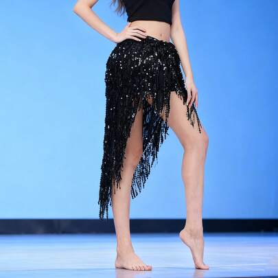 1PC Mesh Women's Belly Dancing Hip Scarf 10 Layers Dancing Belt Colorful Sequins Waist Chain Belly Dance Hip Scarf Belt For Dancers