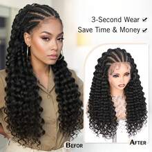 13X6 Braided Lace Front Wig, Synthetic Fiber, Instant Wear, Curly Wig, Women Pre-Plucked Natural Hairline, Deep Wave High Density Wig, Knot-Free Braided Wig (Braided Wig, 22 Inches) - Multicolor - View 5