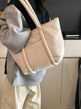 女士单肩加厚包，大容量，轻便，通勤/工作手提包，时尚纯色手提包