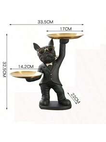 33.5CM Butler French Bulldog Statue - Resin Decor With 2 Serving Trays, Vintage Home Accent For Living Room/Bar