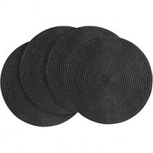 15 Inch Round Braided Placemats Set Of 4, Washable Heat Resistant Cotton Polyester Circle Place Mats For Kitchen Dining Table - Black,26584019 - 黑色 - 查看 1