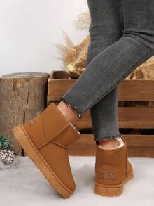 女士冬季雪地靴，新款轻便防滑中筒短靴，厚垫冬季鞋 - 棕色 - 查看 7