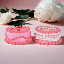 Heart-Shaped Jewelry Organizer With Mirror & Drawer - Realistic Strawberry Cream Cake Design, Pink And White Plastic Desktop Storage Box, Suitable For Necklaces, Earrings, Headbands - Valentine's Day/Mother's Day Gift, Jewelry Gift Box, Romantic Aesthetic Decoration. - hộp đựng đồ trang sức - Xem 7