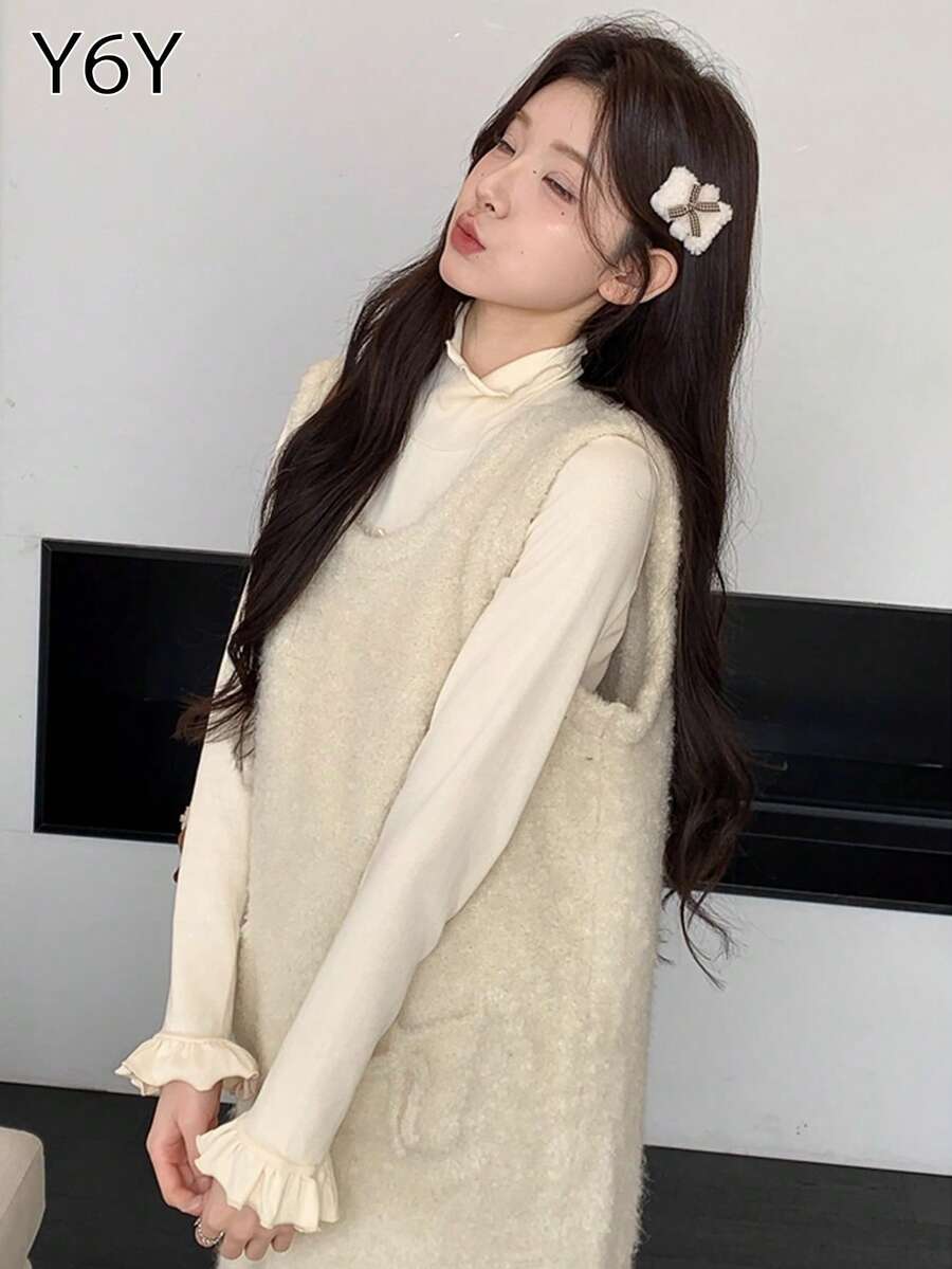 [Y6Y] 女士无袖针织A字中长连衣裙 | 可爱波西米亚风圆领迷你吊带背心连衣裙，带口袋，休闲装