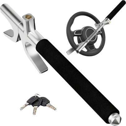 3件装可调节防盗汽车方向盘锁，带逃生锤和破窗器，通用型