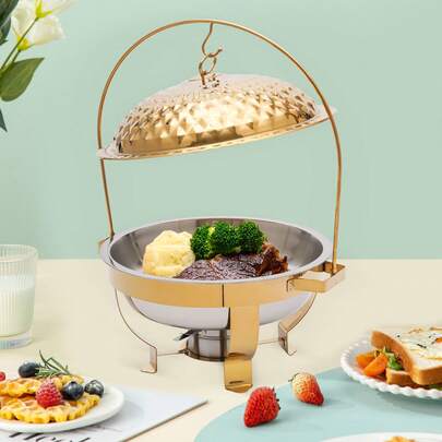 Chafing Dishes,Round Stainless Steel Chafing Dish Buffet Set With Lid And Holder, Hanging Lid Dining Stove, 4.5L/4.76Qt Buffet Warmers Sets, Buffet Servers And Warmers Set Warming Tray For Parties (Gold)