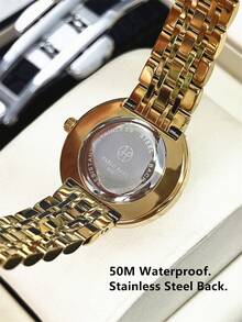 Pablo Raez 1 pezzo Orologio da donna di lusso in oro 18K, gioiello di moda, orologio da polso blu, accessori in acciaio inossidabile, movimento al quarzo, colore dorato IPG antiossidante, orologio da abito - Tagli Unica - Visualizzare 3