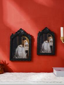 1个复古黑白拱形花卉装饰相框，复古欧式温馨家居桌面装饰照片展示框，适用于照片展示、家居装饰和摄影道具 - 彩色 - 查看 4