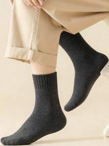 3 đôi/5 đôi tất nam màu đen dày dặn, lót giữ nhiệt, thích hợp cho mùa đông, ấm áp. - Màu xám đen - Xem 4
