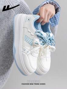 1 Pair WARRIOR Women's Thick Sole Lace-Up Soft Bottom Casual Shoes, Low-Top Outdoor Flat Shoes, Round Toe Low Heel Non-Slip Solid Color Elegant Soft Bottom Hiking Shoes, Suitable For Students, Graduation Photos, Flat Shoes, Low-Top Leather Sports Skateboard Shoes