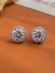 2pcs Simple Hip-Hop Cubic Zirconia Round Stud Earrings, Suitable For Men's Daily Wear - Men's Earrings - View 19