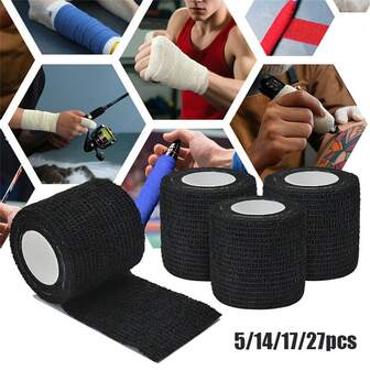 5 rouleaux/14 rouleaux/17 rouleaux/27 rouleaux Bandage de sport noir, auto-adhésif élastique pour attelle de cheville, support de poignet et de genou, bandage de football, de basket-ball et de sport extérieur 5 cm * 450 cm Bandage de sport, ruban adhésif de sport, pansement