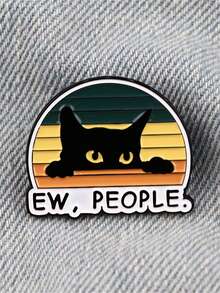 1pc Enamel Alloy Black Cartoon Cat Brooch Pin, Backpack Decor - Cat - View 4