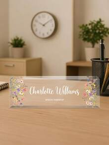 Personalized Acrylic Desk Nameplate With Succulent Floral Design,Contemporary Style Office Decor, Ideal For Bedroom, Custom Name Psychologist Office Sign For Desk, Non-Electric, Perfect For Christmas And Halloween Gifts - Multicolor - View 30