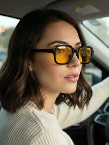 1 Pair Y2K Fashion Square Yellow Lens Glasses - Yellow - View 3