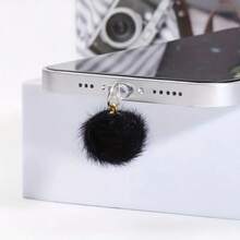 可爱 Pom Pom 手机饰品防尘塞 - 兼容 和 Type-C 端口，蓬松便携配件，防尘功能，创意手机配件 - 彩色 - 查看 9