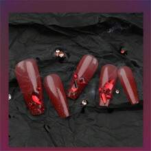 Halloween Xl Red Nails Press Ons Long Coffin Press On Nails Red Full Diamond Design False Nails Full Cover Acrylic Fake Nails Gift For Women 24pcs{Inchcolor_nameinch:Inchreddiamondinch} - 紅鑽 - 查看 6