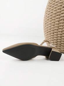 女士卡其色高跟鞋，粗跟尖头凉鞋，春夏休闲高跟鞋，玛丽珍坡跟鞋，秋冬靴子 - 卡其色 - 查看 8