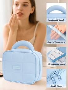 1个格子图案可爱化妆包，便携式马卡龙色极简化妆包，Y2K防水带提手洗漱包，可爱化妆包/化妆袋/护肤包/洗漱包，大容量化妆品和洗漱包，适合学生、女性，方便旅行时收纳化妆品和洗漱用品，旅行必备，邮轮必备，宿舍必备 - 彩色 - 查看 9