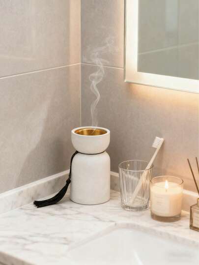 An Elegant Cylindrical Aroma Diffuser Made Of Resin With A Textured Surface. A Modern Home And Desktop Decoration, Perfect For Eid Al-Fitr Gifts. A Simple Design And Decorative Piece.