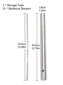 20pcs Stainless Steel Skewers With 1 Cylindrical Storage Box, 28CM Length. Set, Non-Slip, Heat-Resistant, Durable, Reusable Barbecue Skewers, Suitable For Grilling, BBQ, Camping, Flat Forks, Small Tools, Family Gatherings, Outdoor Camping, Picnics, Cooking, Barbecue Tools, Accessories, Commercial Barbecue Skewers, Children's Parties, Suitable For Home And Commercial Use. - Multicolor - View 3