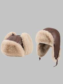 1顶男女通用PU皮革美拉德复古飞行员帽，保暖内衬摩托车滑雪帽，适合日常冬季保暖和防寒 - A - 查看 4