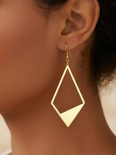 2pcs Moderate Size, Minimalist & Elegant Stainless Steel Earrings For Women, Fashion Gold Geometric Hollow Design, Flattering Face Shape, Suitable For Daily Wear