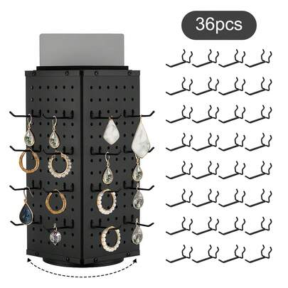 36-Hook Rotating Countertop Organizer – Metal Pegboard Display Stand For Retail Stores, Craft Shows & Fairs – Black Space-Saving Rotating Display Rack For Jewelry, Accessories & Crafts