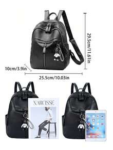 Fashion Pu Leather Backpack For Women - Water-Resistant Casual Daypack With Adjustable Straps, Sewing Thread Design, Polyester Lining, Daily Commute And Travel Bag With Zipper Closure