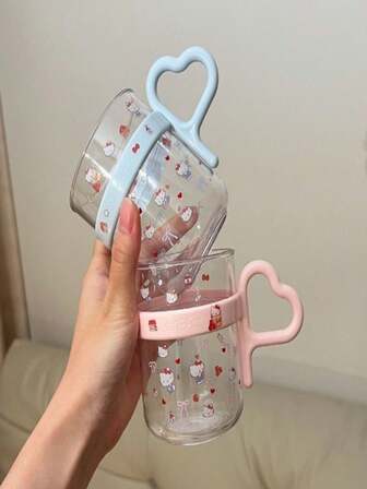 Sanrio 1 或 2 个 DIY 三丽鸥 Hello Kitty 粉色浴室贴纸杯 - 可爱卡通设计，耐用塑料材质，适合日常使用，是送给三丽鸥粉丝的完美生日礼物，Hello Kitty 浴室装饰，造型趣味，心形手柄，易于握持