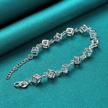 925 Silver Plated Square Zirconia Chain Bracelet For Women Men Wedding Party Fashion Jewelry - Silver - View 3