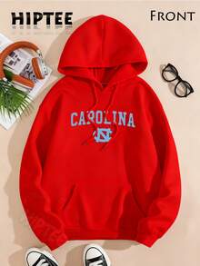 [Cotton Blend Hoodie] Vintage North Carolina Hooded Sweatshirt, Cozy Fall & Winter Style Long Sleeve Top, Retro Sportwear, Casual Logo Shirt-Unisex Wo - 紅色 - 查看 1
