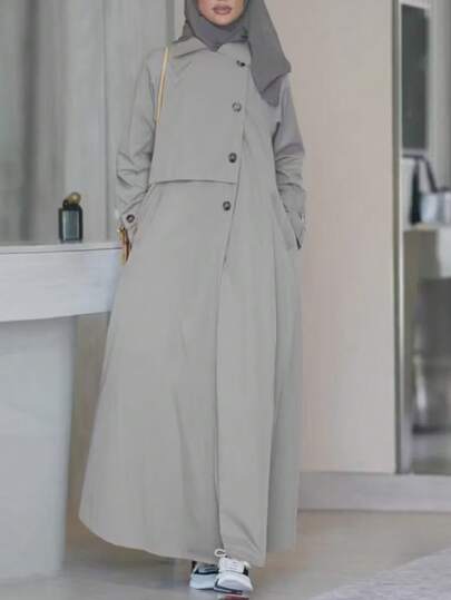 Women's Solid Color Turndown Collar Single-Breasted Long Sleeve Abaya Style Fashion Jacket