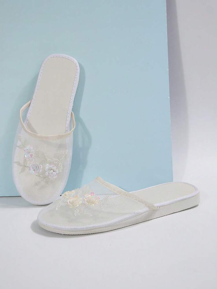 2026春夏极简轻便网面女士手工纯色拖鞋 - 白色 - 查看 6