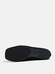 Giày lười nữ cổ điển, mũi vuông màu đen, thiết kế khoen kim loại, giày lười đa năng mới, thoải mái và ấm áp cho mùa đông - màu đen - Xem 5