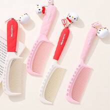 Miniso Sanrio Hello Kitty Fine-Tooth Flat Comb Hair Comb, Off-White Comb Teeth And Red Handle, Adorable Kitty Pendant Paired With Comfortable Handle, A Great Helper For Daily Hair Care (1 PC) - Multicolor - View 3