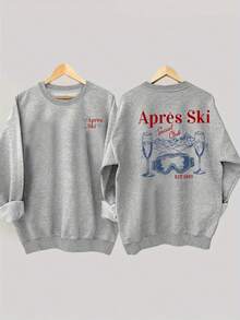 Autumn Winter Season Sweatshirt With Letter Code Fashion Front And Back Print Sports Shirt, Spring Autumn Round Neck Casual Sports Shirt, Women's Clothing, Women's Clothing With Code Winter Clothes For Women, Christmas Gifts - 灰色的 - 查看 1