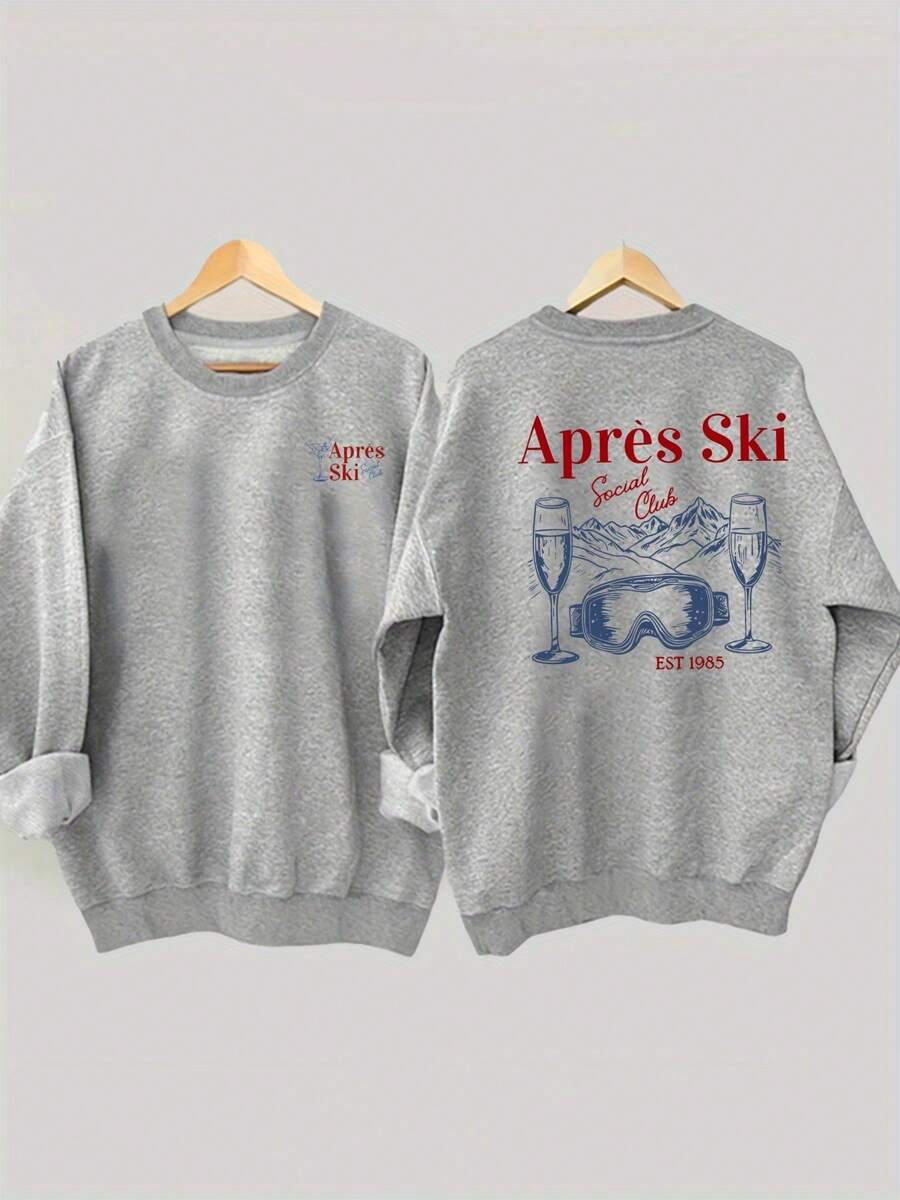 Autumn Winter Season Sweatshirt With Letter Code Fashion Front And Back Print Sports Shirt, Spring Autumn Round Neck Casual Sports Shirt, Women's Clothing, Women's Clothing With Code Winter Clothes For Women, Christmas Gifts - 灰色的 - 查看 1