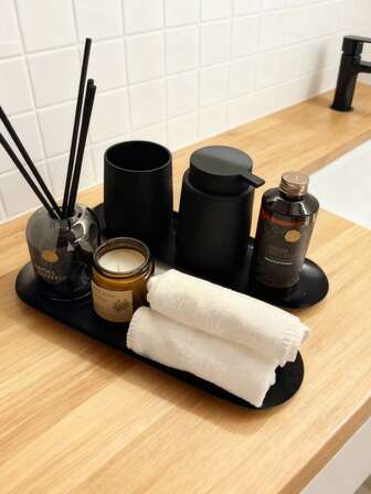 黑色浴室托盘套装，椭圆形装饰托盘，浴室台面皂液器托盘，厨房浴室收纳托盘，浴室、厨房、梳妆台蜡烛/香水托盘