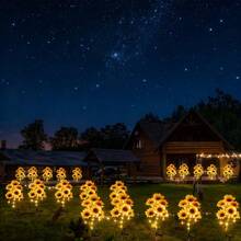2 Pcs LED Solar Sunflowers With 7 Flowers Outdoor Garden Waterproof Light Christmas Fairy Lamp For Balcony Courtyard Shopping Mall Party Street Use