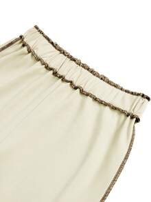 两件套：米色纹理滚边短款上衣和阔腿裤，时尚休闲套装，针织面料，230克 - 卡其色 - 查看 9