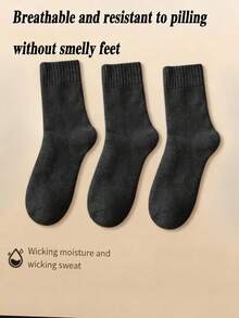 3 đôi/5 đôi tất nam màu đen dày dặn, lót giữ nhiệt, thích hợp cho mùa đông, ấm áp. - Màu xám đen - Xem 3