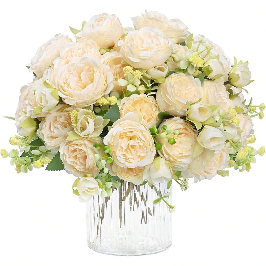 1/80PCS Artificial Flowers Silk Peony Bridal Bouquet Fake Roses Hydrangea For Autumn Decorations Wedding Vase For Home Dining Room Bedroom Decorations,Festival Birthday Party Accessories, Outdoor Garden Decorations,Autumn Home Decor,Bedroom Decor