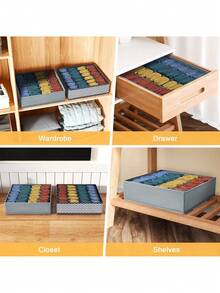 1个抽屉收纳分隔架，可折叠衣柜收纳整理篮，以及用于收纳衣物、内衣、胸罩、领带、配饰、袜子等的布艺收纳箱 - 彩色 - 查看 8