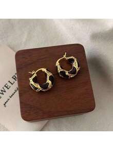 1 Pair Luxury Retro Enamel Drop Hoop Earrings, Suitable For Women To Wear Daily, Festivals, And Formal Occasions,Fashion Jewelry And Accessories - 紅色 - 查看 11
