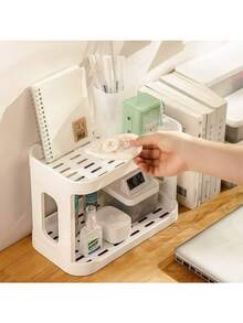 1pc 2-Layer Office Desk Organizer And Dispenser, Office Desk Organizing Letter Holder, Kitchen Spice Rack Or Bathroom Counter Storage Rack, A Gift For Teachers, Classmates And Friends, White - White - View 2